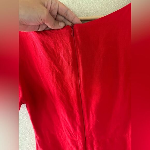 En Saison Classic Red Short Sleeve Midi Dress Linen Blend Semi Formal Sheath S - Picture 8 of 9